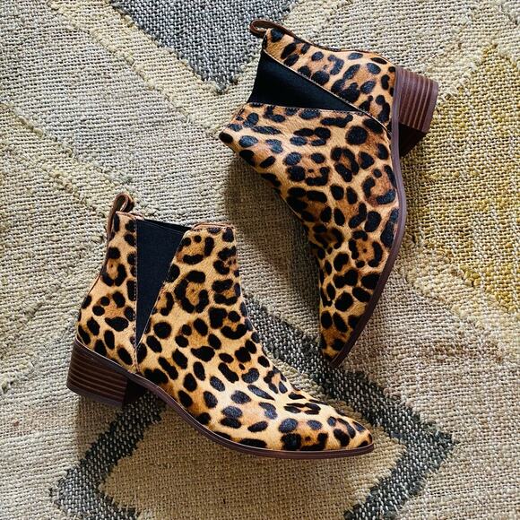 J. Crew Fallon calf hair Ankle boots,Animal Print,Leopard Print Booties 7.5" - Picture 1 of 10